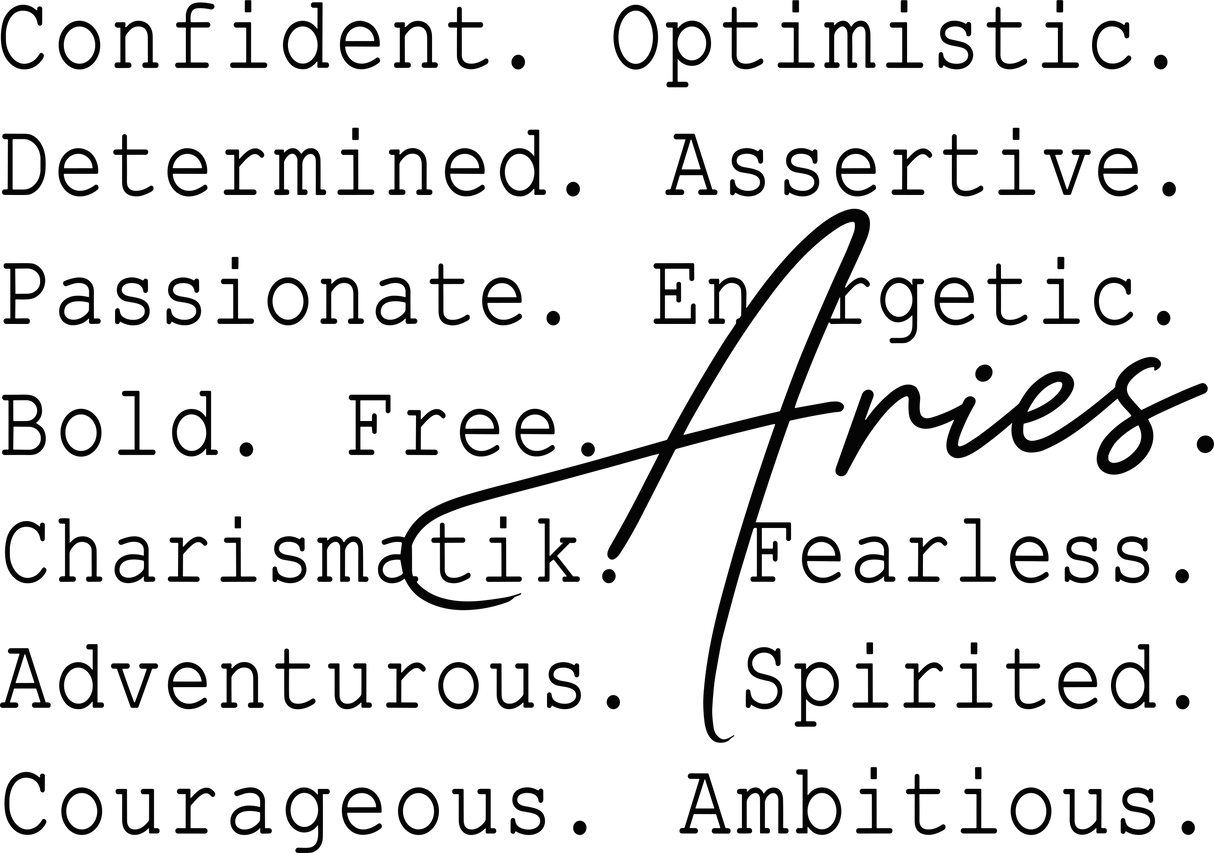 Aries Cursive B&W - Zodiacs & Horoscopes DTF Transfers