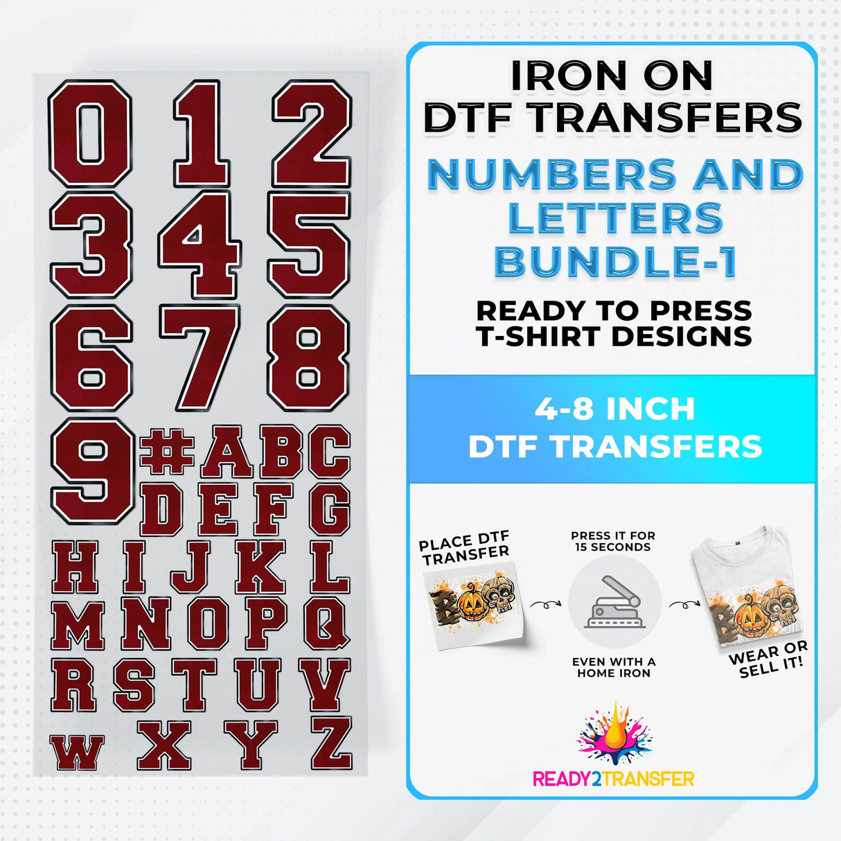 Numbers And Letters Bundle T-shirt Designs Premade DTF Gangsheet - DTF Bundle 1