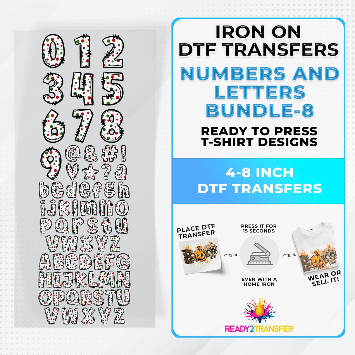 Numbers And Letters Bundle T-shirt Designs Premade DTF Gangsheet - DTF Bundle 8