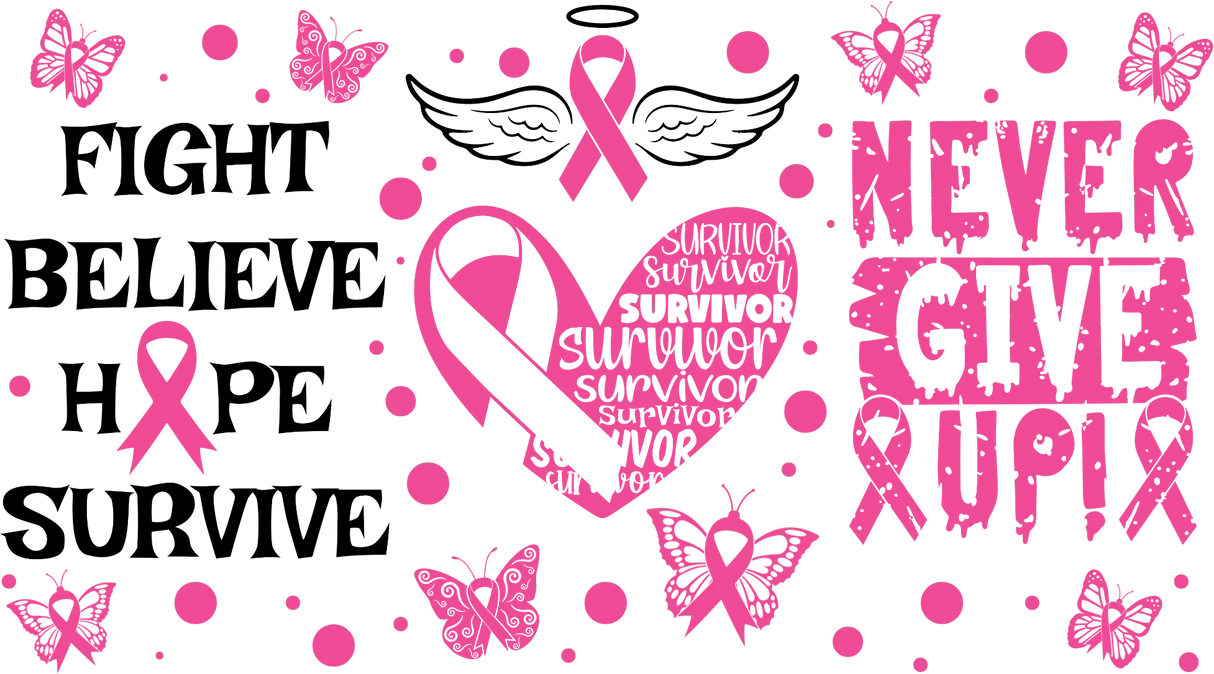 Never Give Up Heart - Awareness Cup Wrap UV Sticker Permanent UV DTF Decal