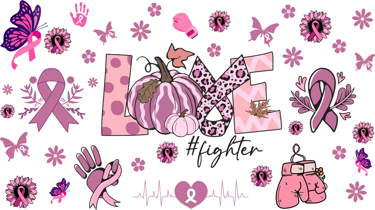 Love Pink Design - Awareness Cup Wrap UV Sticker Permanent UV DTF Decal