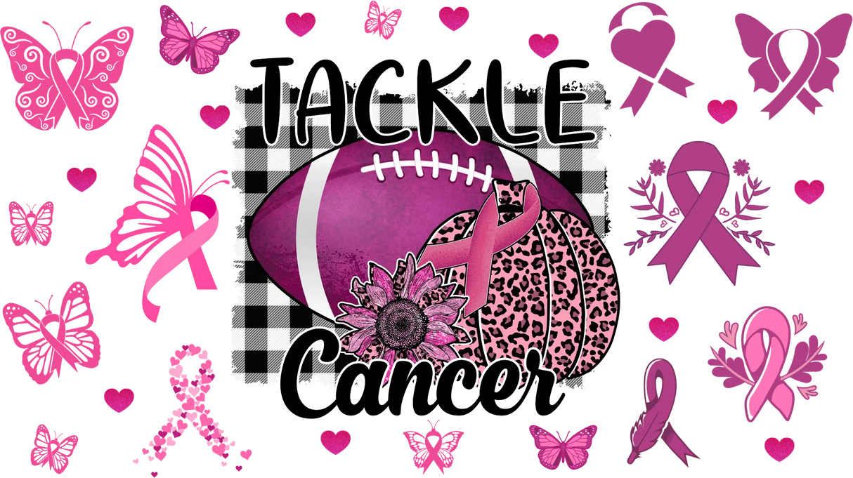 Tackle Cancer Football Design - Awareness Cup Wrap UV Sticker Permanent UV DTF Decal