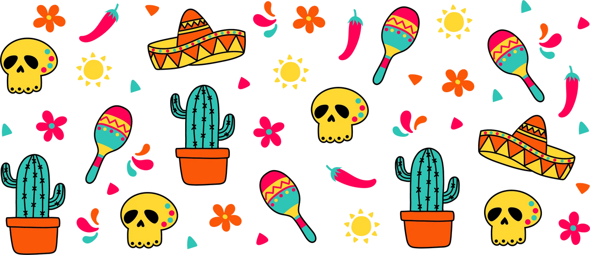 Skull And Cactus - Cinco de Mayo Cup Wrap UV Sticker Permanent UV DTF Decal