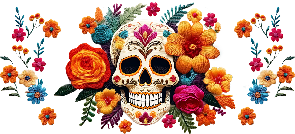 Skull And Flowers - Cinco de Mayo Cup Wrap UV Sticker Permanent UV DTF Decal