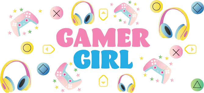 Gamer Girl Colorful Design - Video Games Cup Wrap UV Sticker Permanent UV DTF Decal