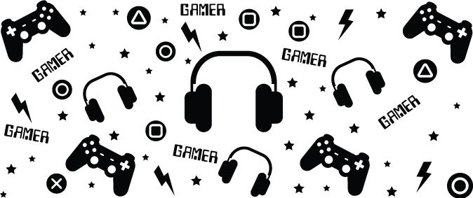 Gamer Headphones Design - Video Games Cup Wrap UV Sticker Permanent UV DTF Decal