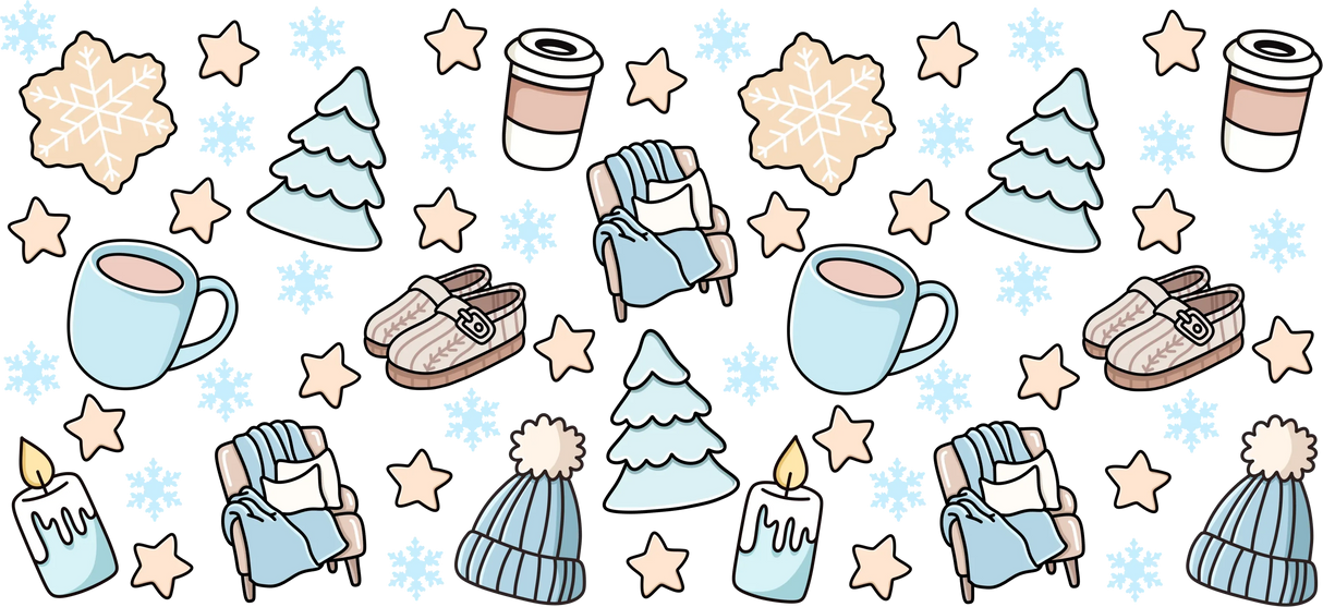 Coffee Snowflakes Stars - Winter Cup Wrap UV Sticker Permanent UV DTF Decal