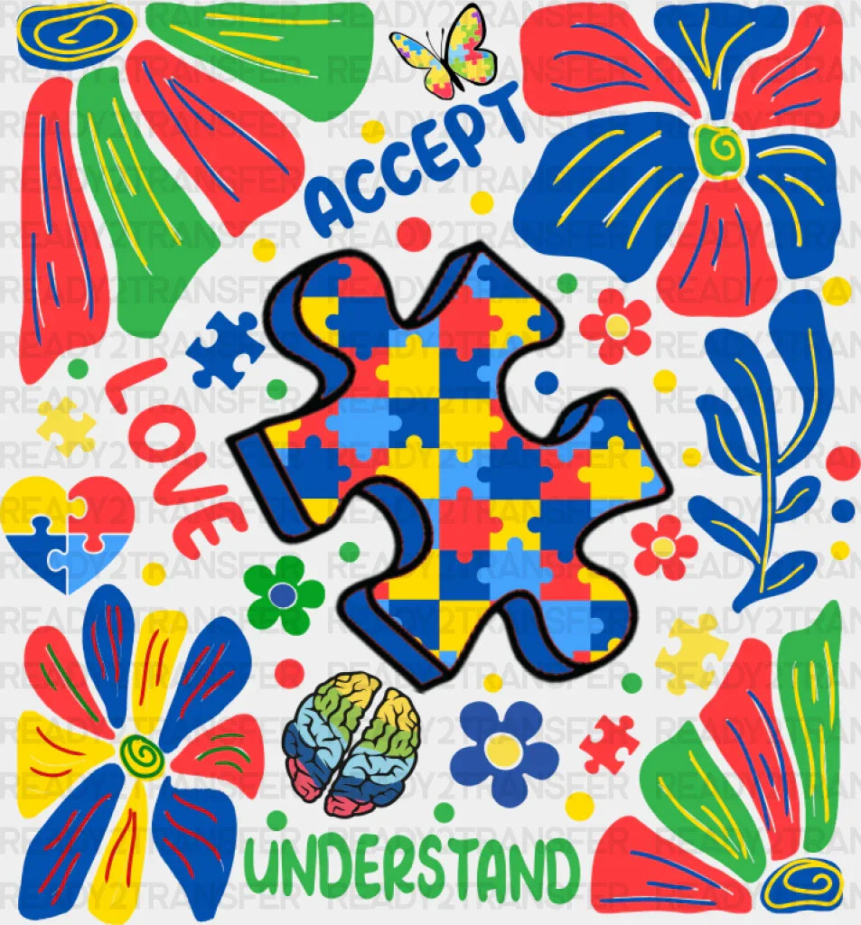 Accept Love Understand Jigsaw Design - Autism Awareness Dtf Transfer