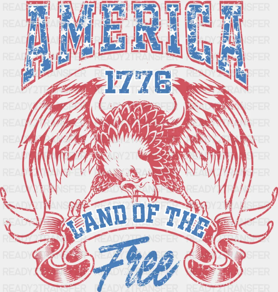 America 1776 Land Of The Free Hawk - 4th Of July DTF Transfer Adult Unisex - S & M (10’’) / Dark Color Design (See