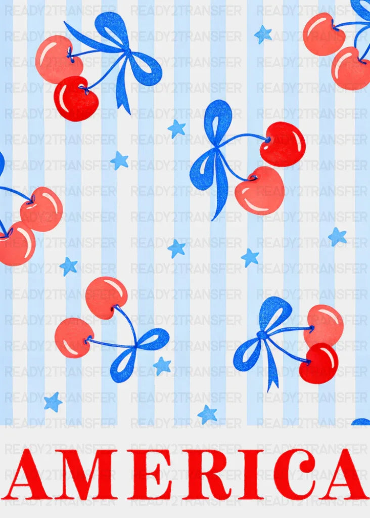 America Cherry Ribbons - 4th Of July DTF Transfer