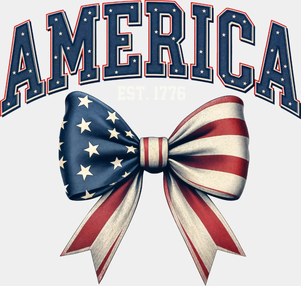 America Ribbon EST 1776 - 4th Of July DTF Transfer Adult Unisex - S & M (10’’) / Light Color Design (See Imaging)
