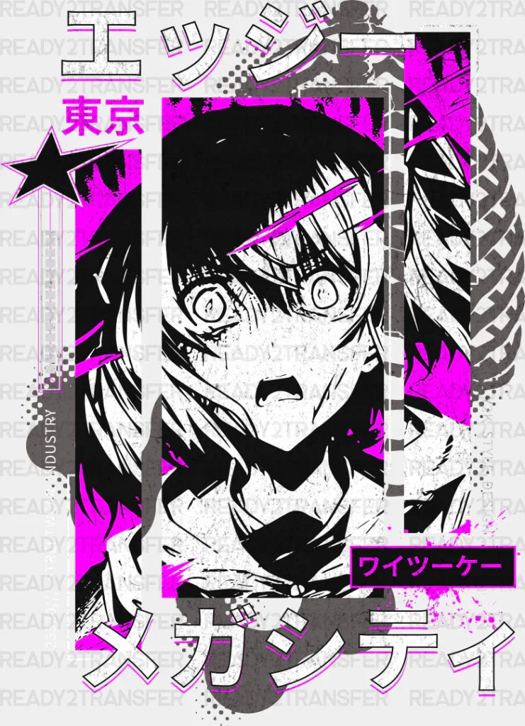 Anime Girl Black And Purple Design - Dtf Heat Transfer