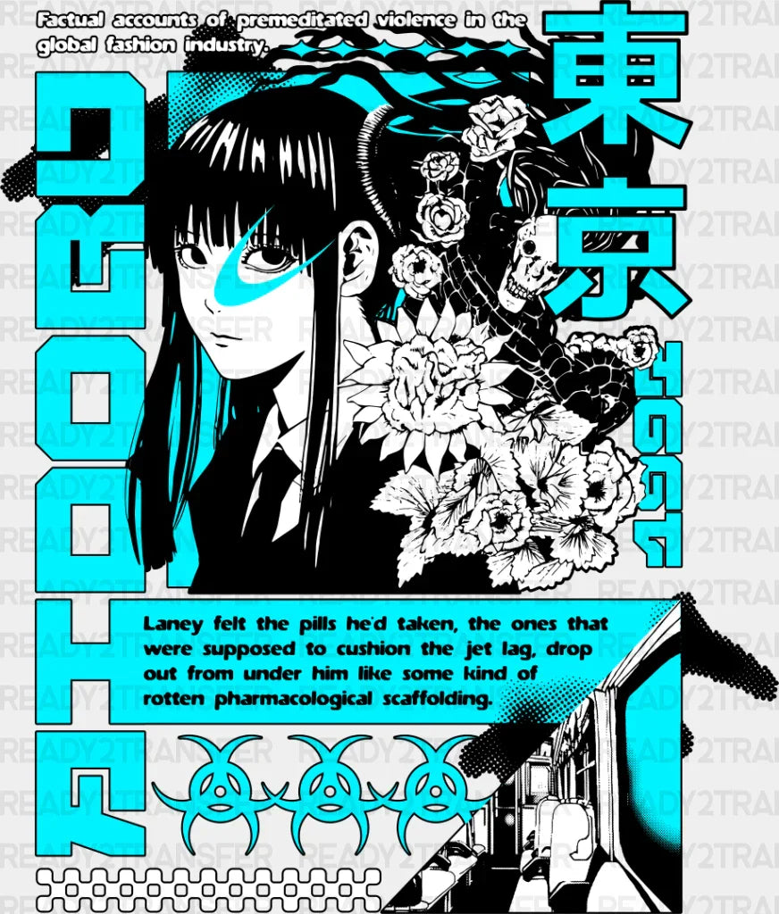 Anime Girl Flowers - Dtf Heat Transfer Adult Unisex S & M (10’’) / Dark Color Design (See Imaging)