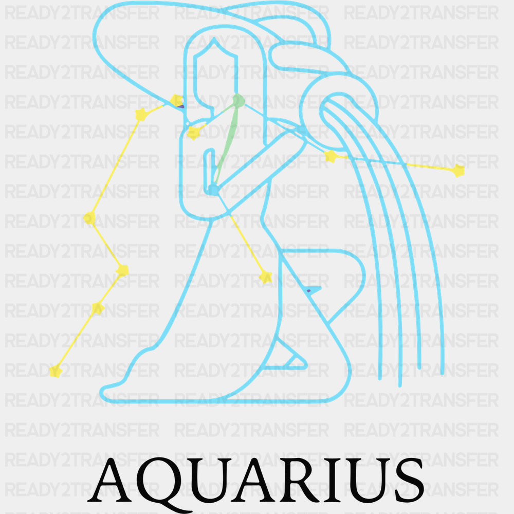 Aquarius Blue Constellation - Zodiacs & Horoscopes DTF Transfers - Adult Unisex - S & M (10’’) / Dark Color Design (See
