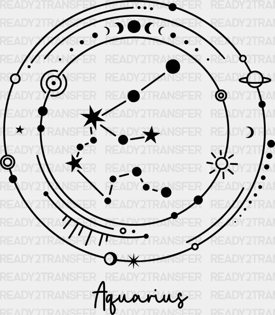 Aquarius Constellation Design - Zodiac Dtf Transfer Adult Unisex S & M (10’’) / Dark Color (See