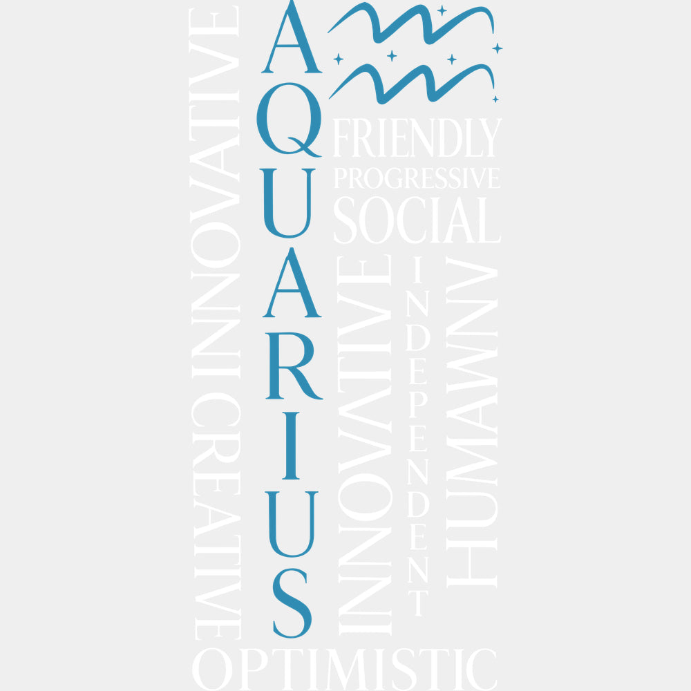 Aquarius Qualities Teal - Zodiacs & Horoscopes DTF Transfers - Adult Unisex - S & M (10’’) / Light Color Design (See