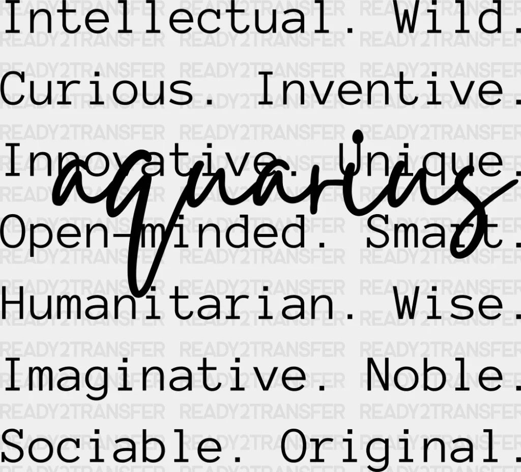 Aquarius Qualities - Zodiacs And Horoscopes Dtf Transfer Adult Unisex S & M (10’’) / Dark Color
