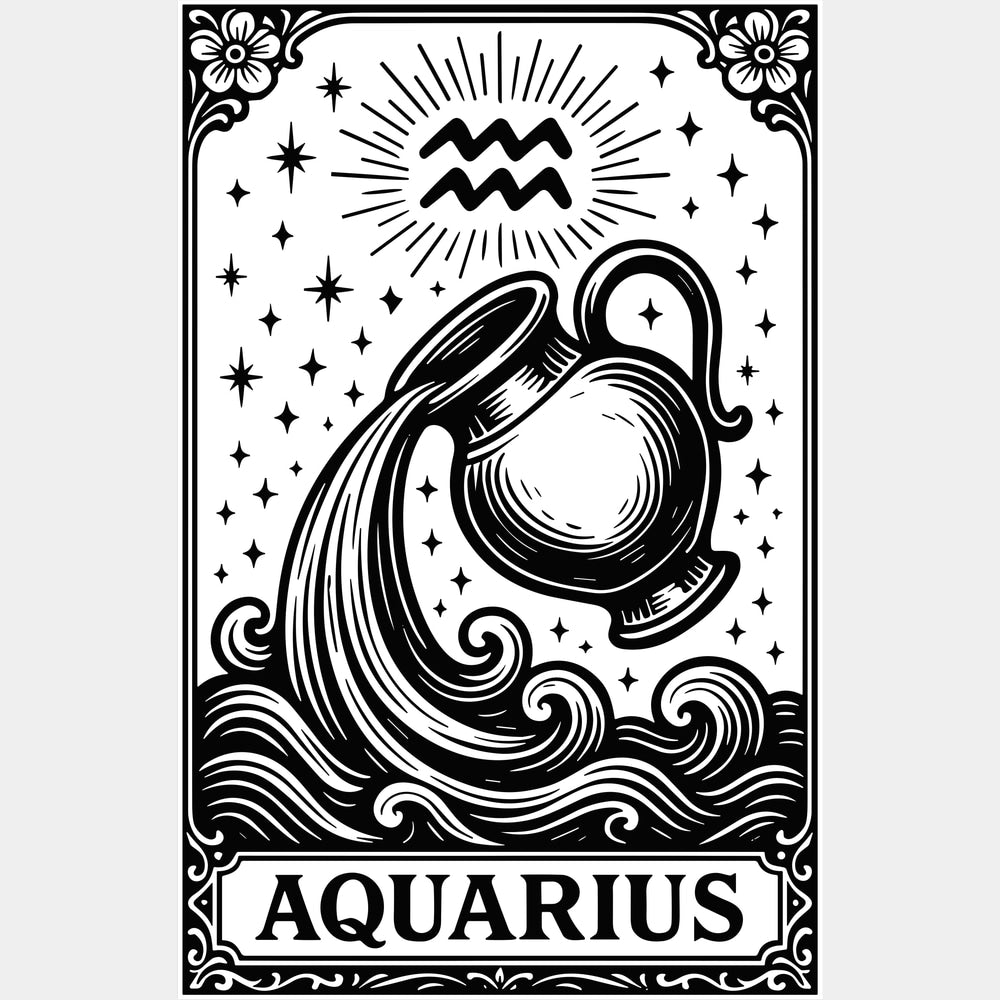 Aquarius Tarot Card - Zodiacs & Horoscopes DTF Transfers - Adult Unisex - S & M (10’’) / Light Color Design (See