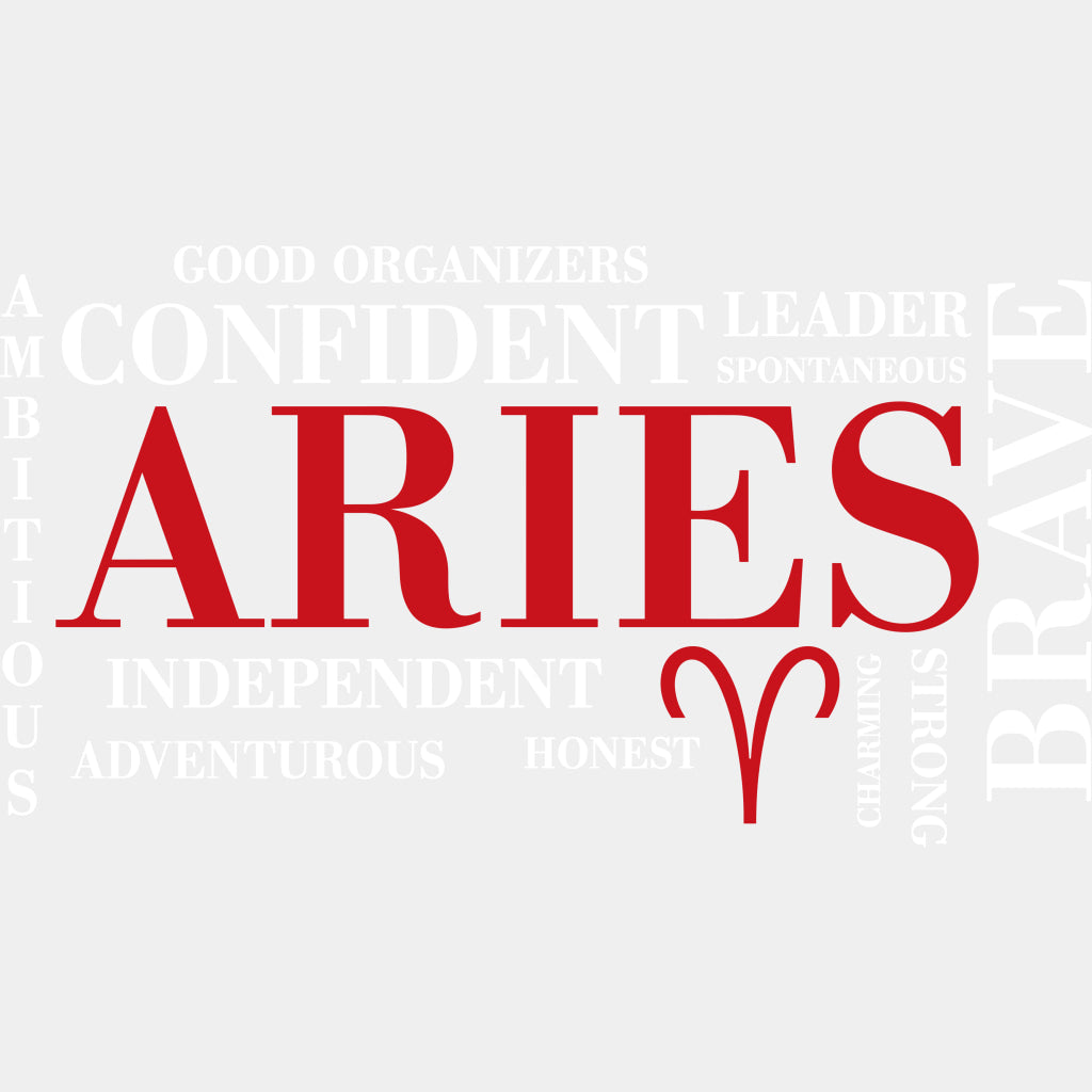 Aries Qualities Red Horizontal - Zodiacs & Horoscopes DTF Transfers - Adult Unisex - S & M (10’’) / Light Color Design