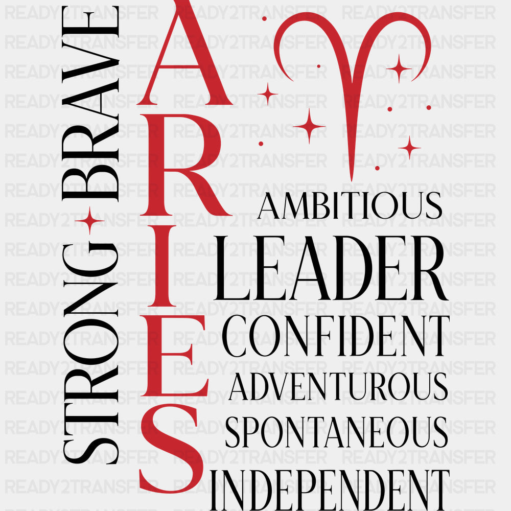 Aries Qualities Red - Zodiacs & Horoscopes DTF Transfers - Adult Unisex - S & M (10’’) / Dark Color Design (See Imaging)