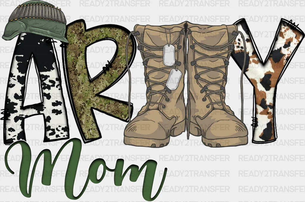 Army Mom Boots Design - Dtf Transfer Adult Unisex S & M (10’’) / Dark Color (See Imaging)