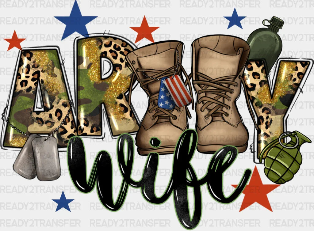 Army Wife Boots Design - Dtf Transfer Adult Unisex S & M (10’’) / Dark Color (See Imaging)