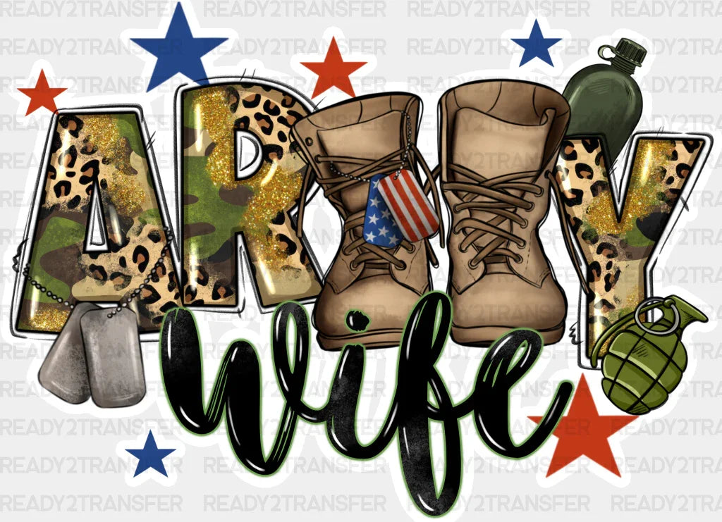 Army Wife Boots Design - Dtf Transfer Adult Unisex S & M (10’’) / Light Color (See Imaging)