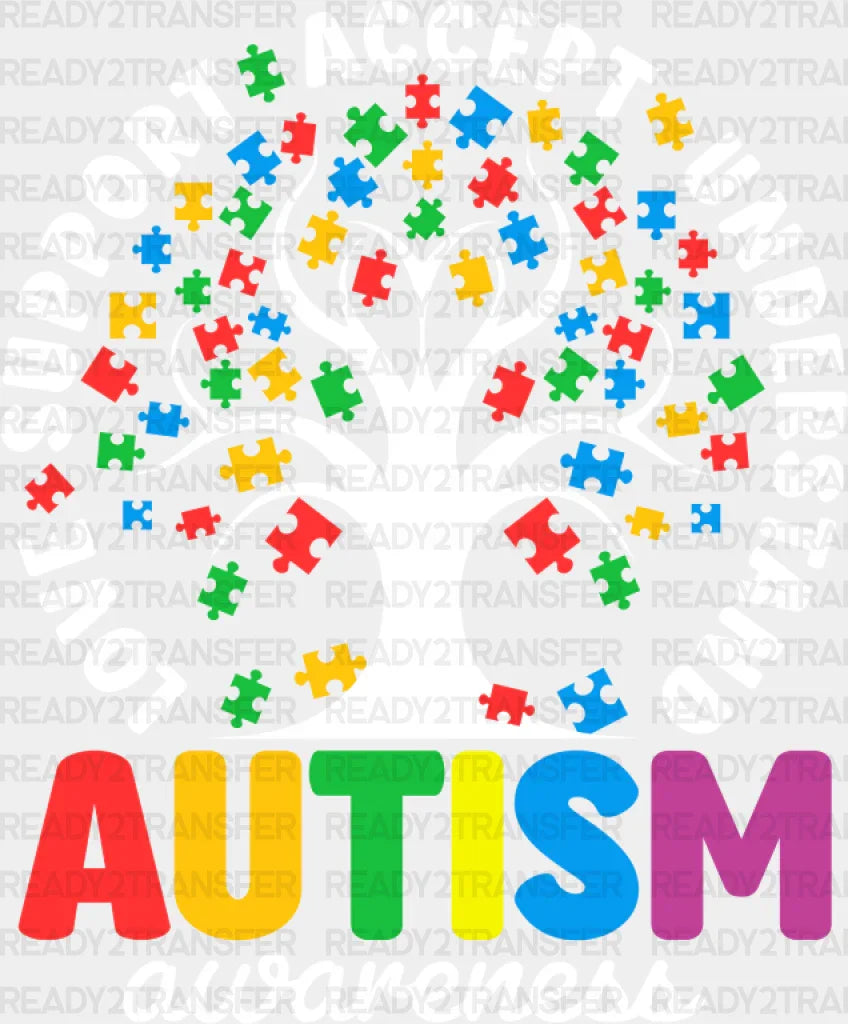 Autism Awareness Tree Design - Dtf Transfer Adult Unisex S & M (10’’) / Light Color (See Imaging)