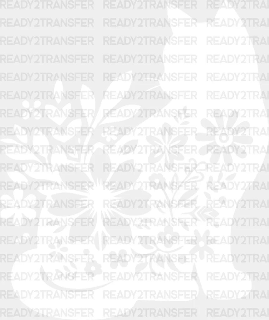 B&W Flower Cat - Dtf Transfer Adult Unisex S & M (10’’) / Light Color Design (See Imaging)