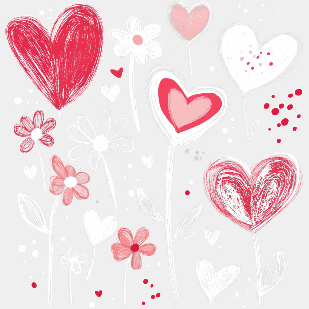 B&W Flowers & Hearts - Valentine's Day DTF Transfers ready2transfer Light Color Design (See Imaging)