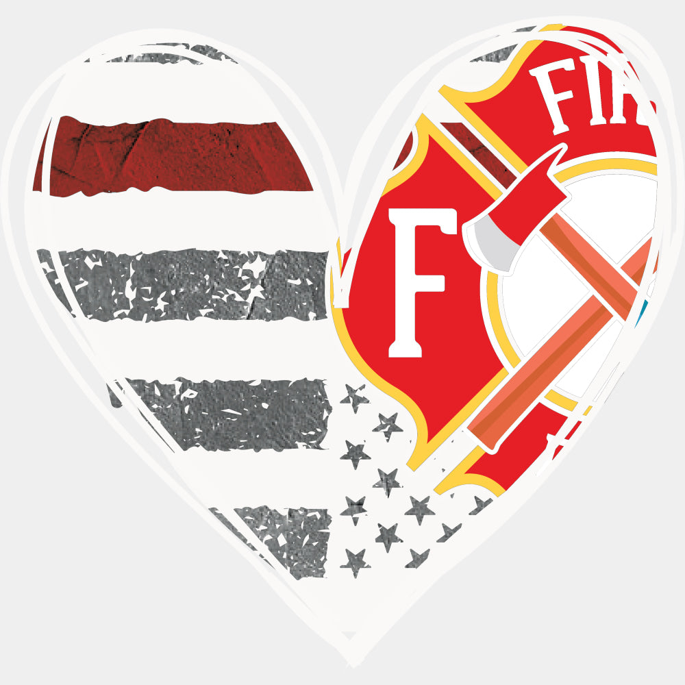 B&W Heart Fire Department - Fire Department DTF Transfers ready2transfer Light Color Design (See Imaging)