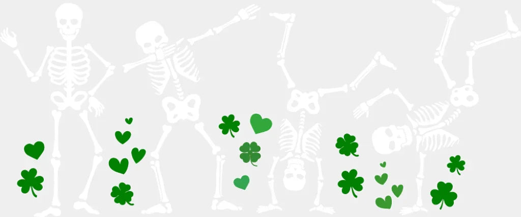 B&W Skeletons And Clovers - St. Patrick’s Day DTF Transfer Adult Unisex - S & M (10’’) / Light Color Design (See