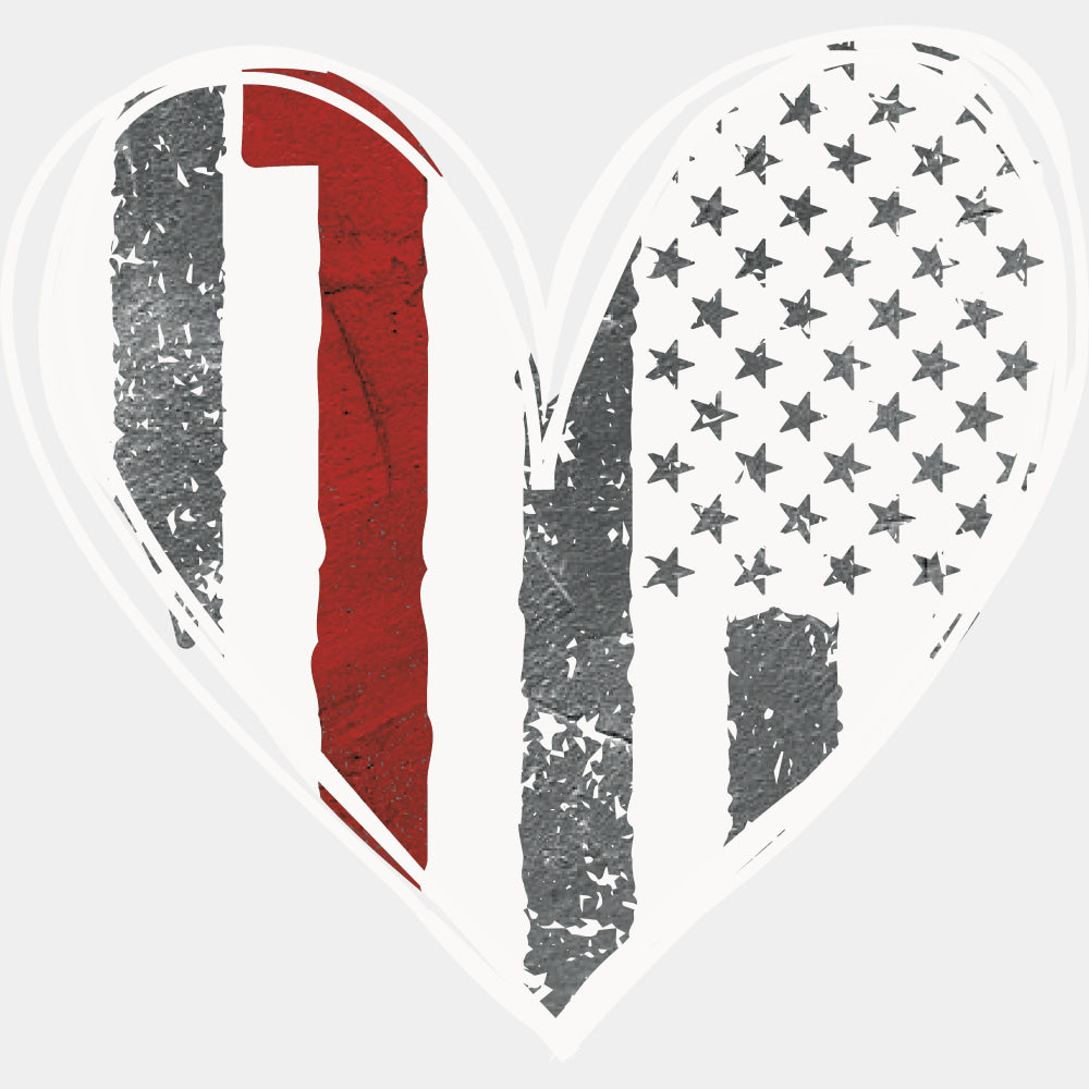 B&W USA Flag Heart - Fire Department DTF Transfers ready2transfer Light Color Design (See Imaging)