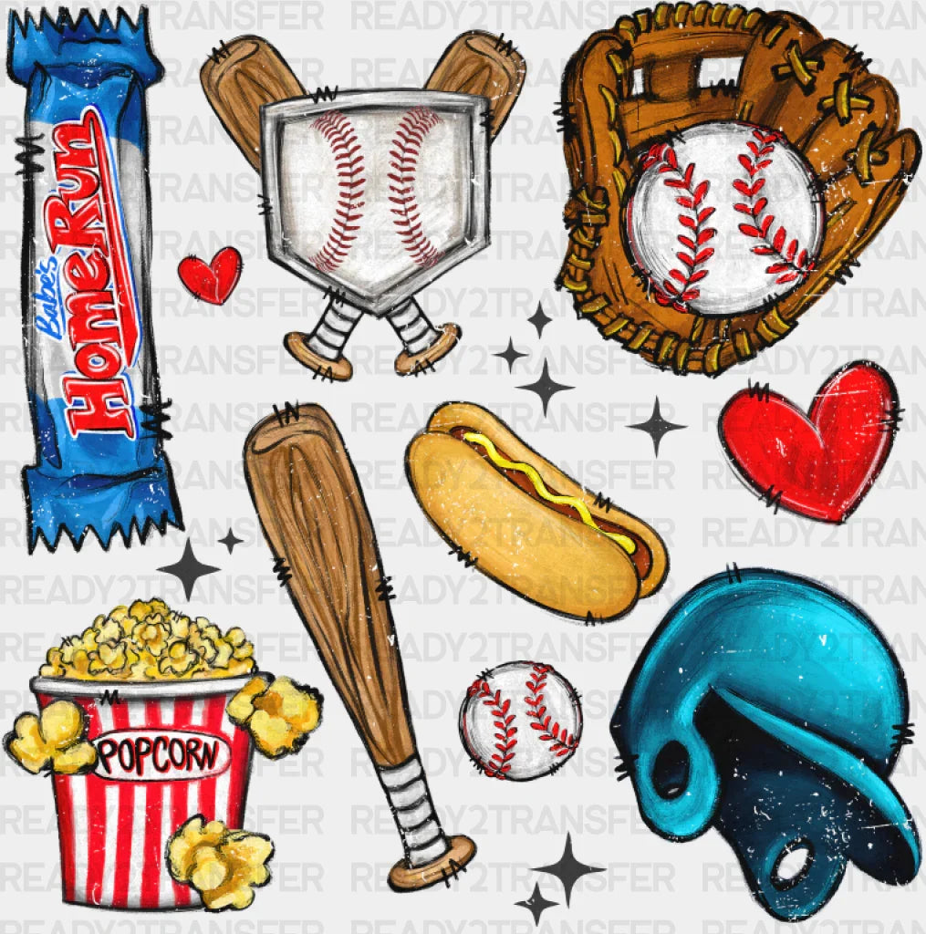 Baseball Hot Dog Popcorn - Dtf Transfer