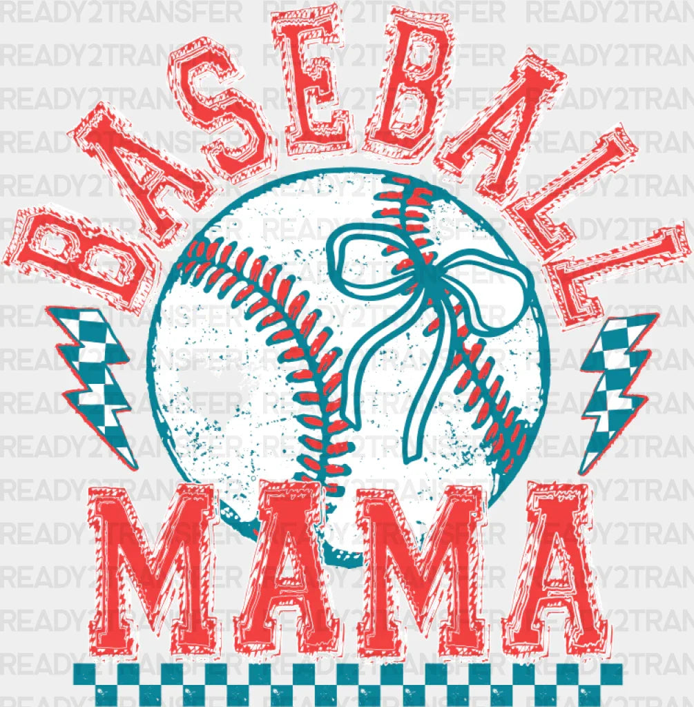 Baseball Mama Checkered Lightning Bolts - Dtf Transfer Adult Unisex S & M (10’’) / Light Color
