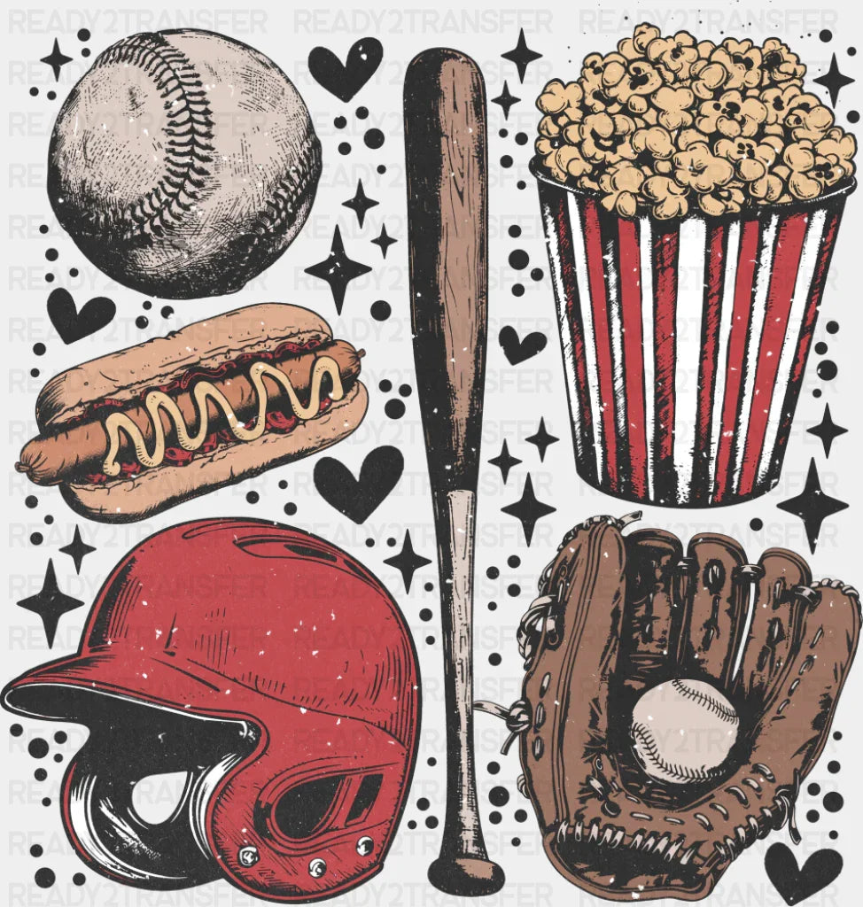 Baseball Popcorn Bat - Baseball DTF Transfer Adult Unisex - S & M (10’’) / Dark Color Design (See Imaging)