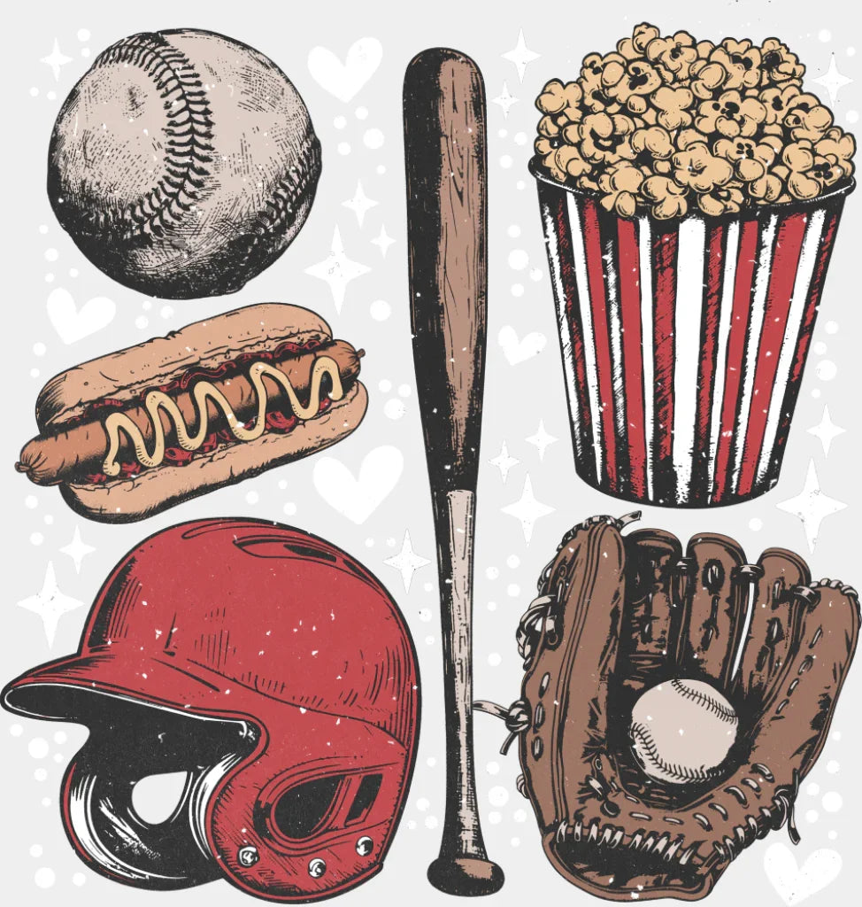 Baseball Popcorn Bat - Baseball DTF Transfer Adult Unisex - S & M (10’’) / Light Color Design (See Imaging)