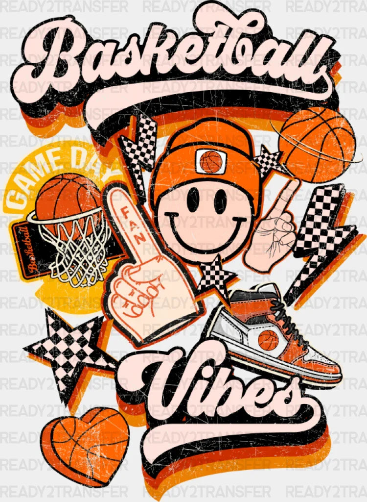 Basketball Vibes Smiley Heart Design - Dtf Transfer