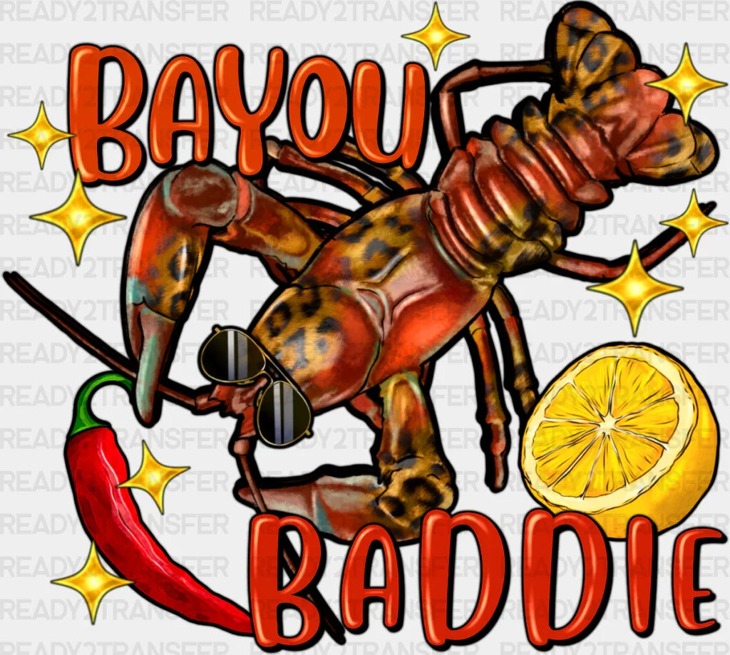 Bayou Baddie Chili And Lemon - Crawfish Dtf Transfer Adult Unisex S & M (10’’) / Dark Color