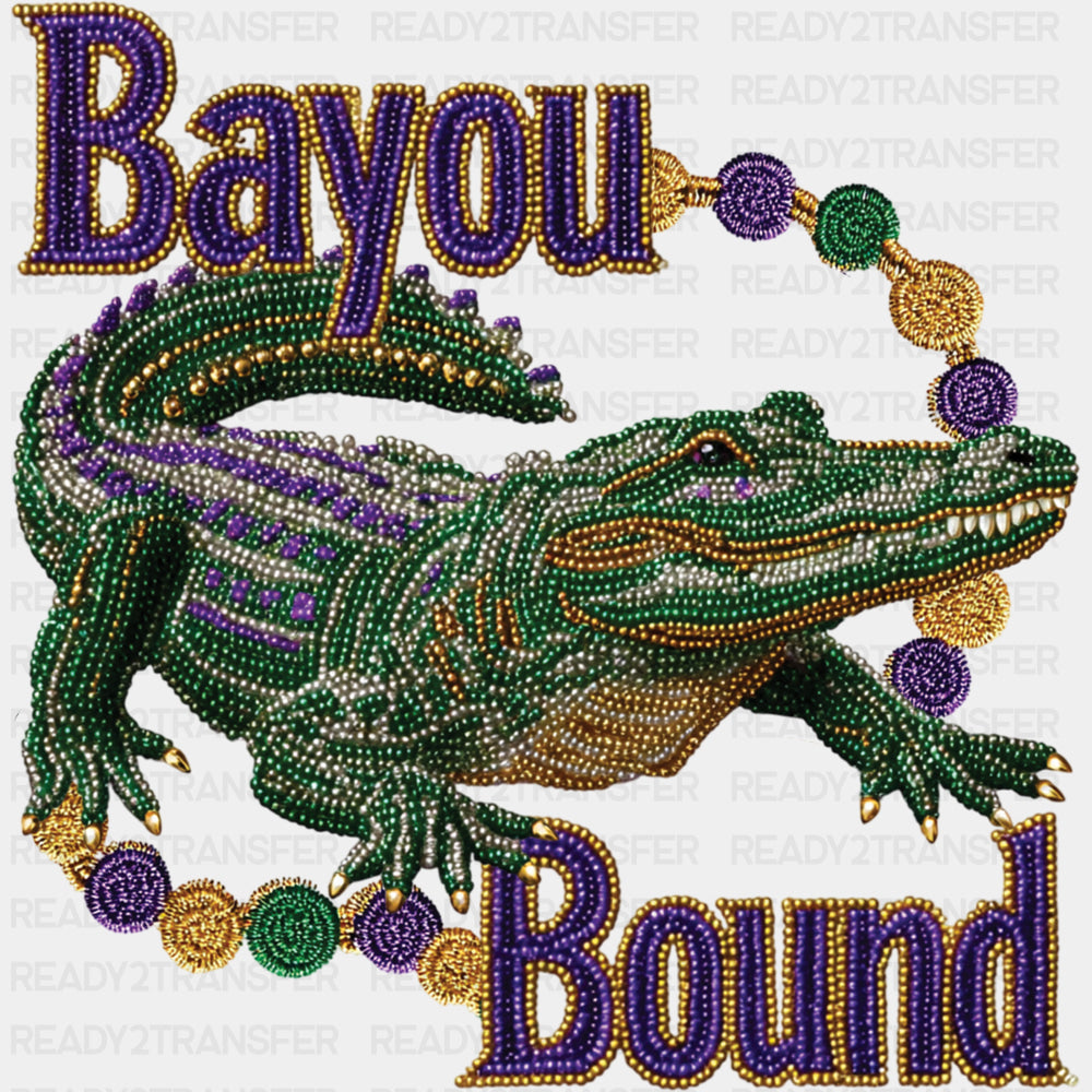 Bayou Bound Alligator - Mardi Gras DTF Transfers ready2transfer