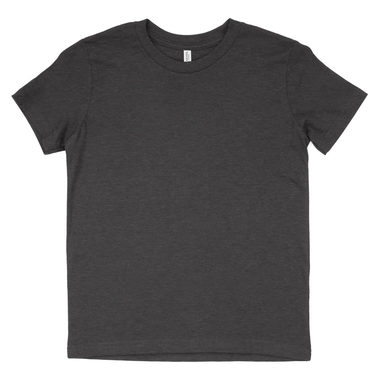 Heather dark grey short sleeve cotton t-shirt flat lay on white background