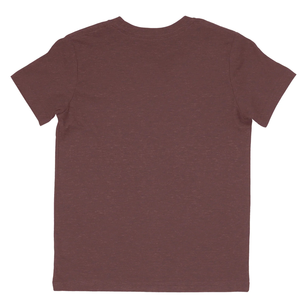 Back view of plain heather maroon short sleeve cotton t-shirt