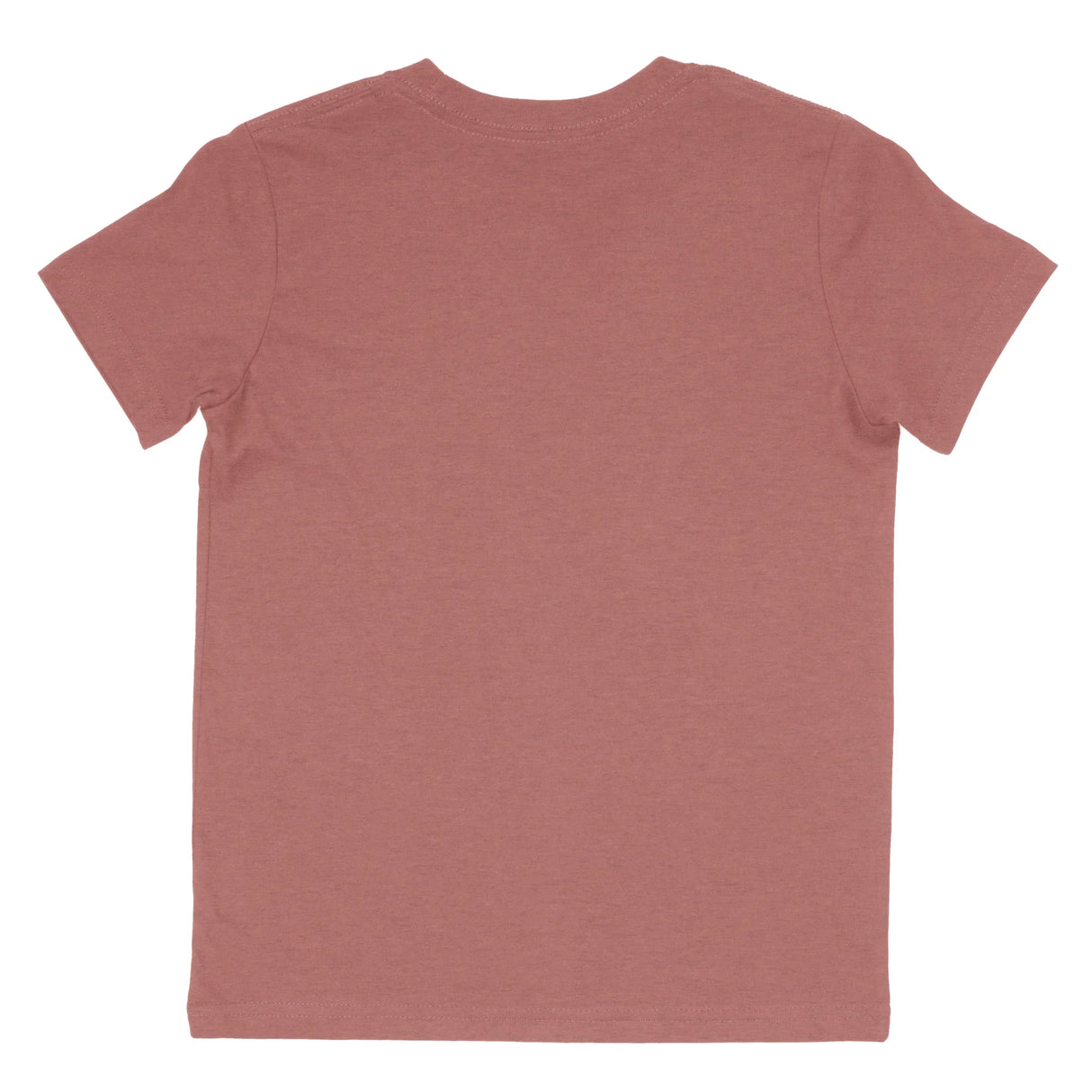 Back view of a heather mauve short sleeve t-shirt with crew neckline on white background