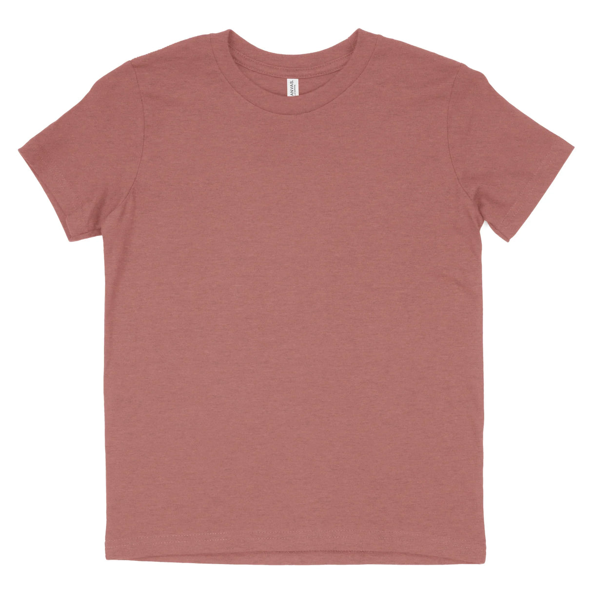 Heather mauve short sleeve unisex t-shirt with crew neck on white background