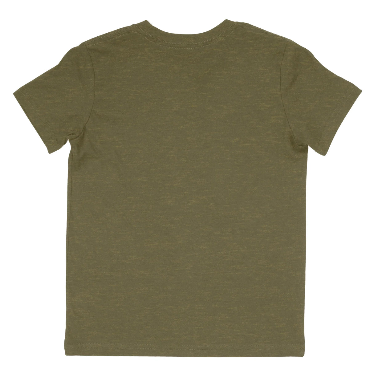 Heather olive short-sleeve cotton T-shirt back view with crew neck for casual wear