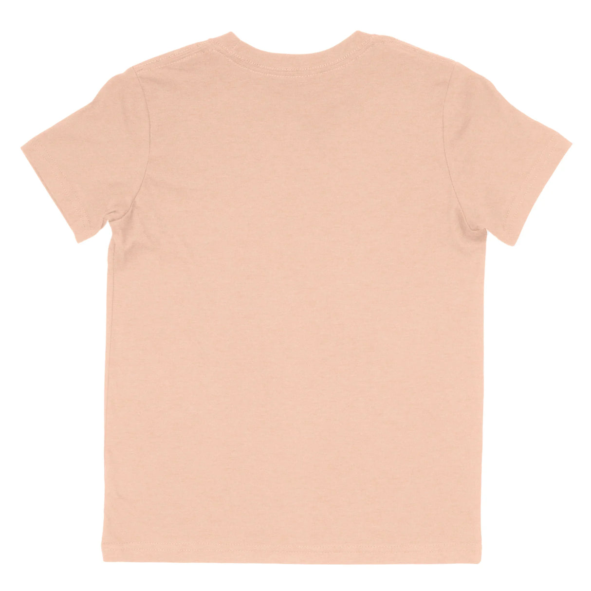Back view of a plain heather peach short-sleeve cotton t-shirt for kids