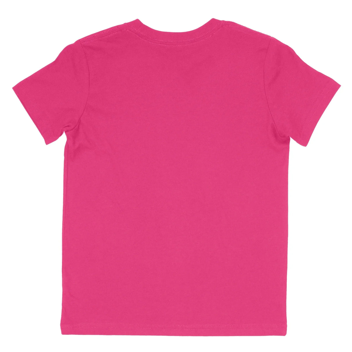 Back view of a solid berry pink short sleeve t-shirt on white background