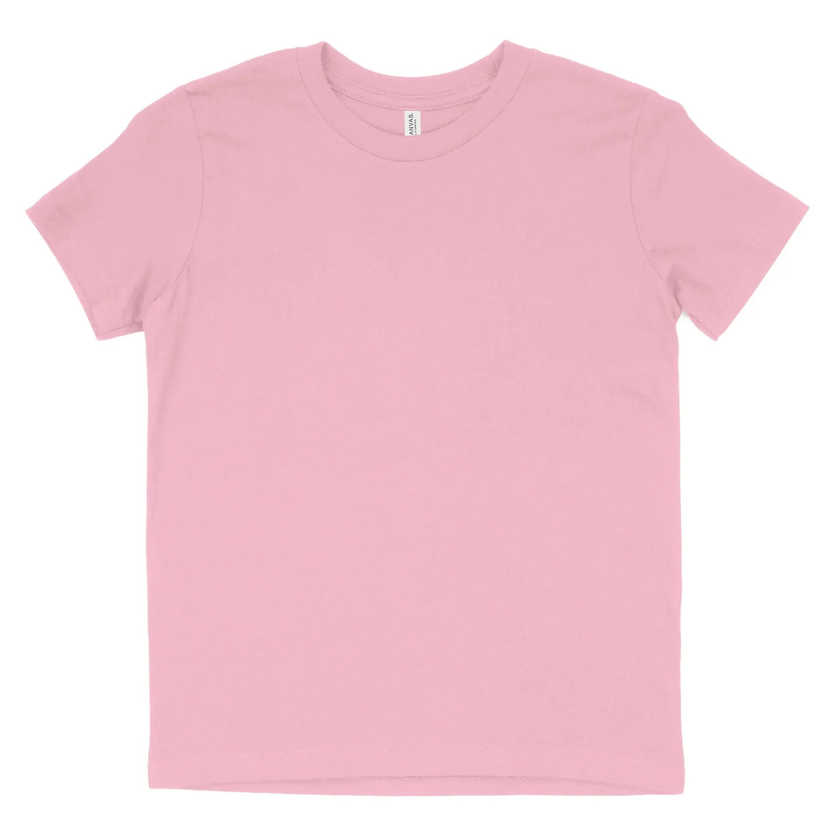 Plain light pink short-sleeve cotton t-shirt flat lay on white background