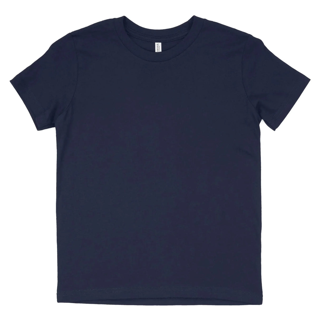 Plain navy blue short-sleeve unisex t-shirt laid flat on white background
