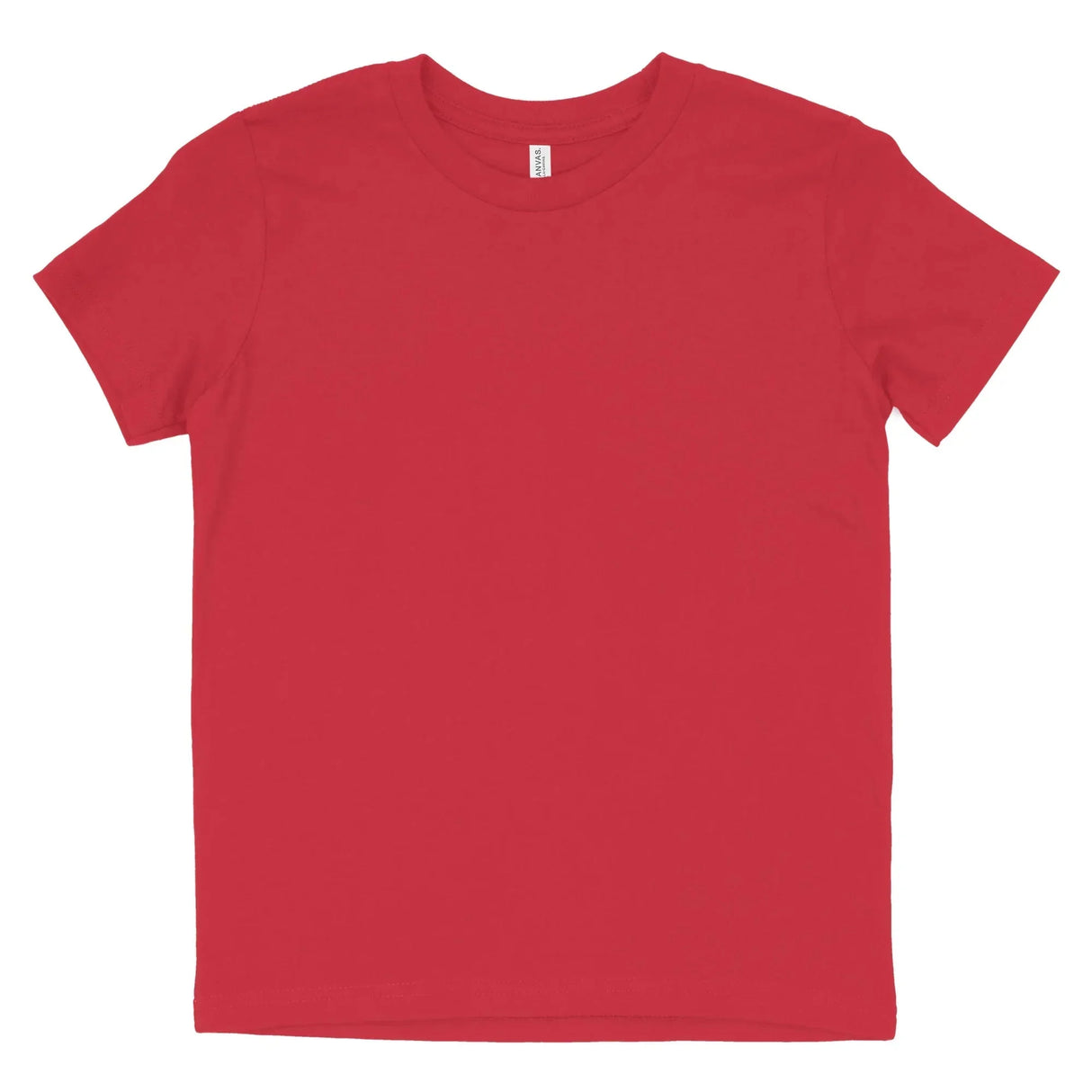 Plain red short-sleeve cotton t-shirt with crew neck on white background